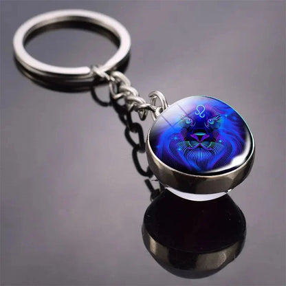 S12 Constellation Keychain – Luminous Double-Sided Zodiac Glass Ball Pendant for Men & Women