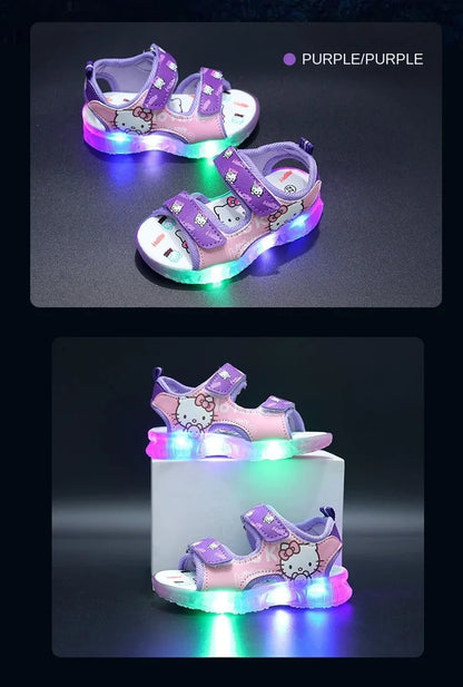 2024 Summer Baby Girls LED Hello Kitty Sandals — Cute Anti-Slip Beach & Outdoor Shoes
