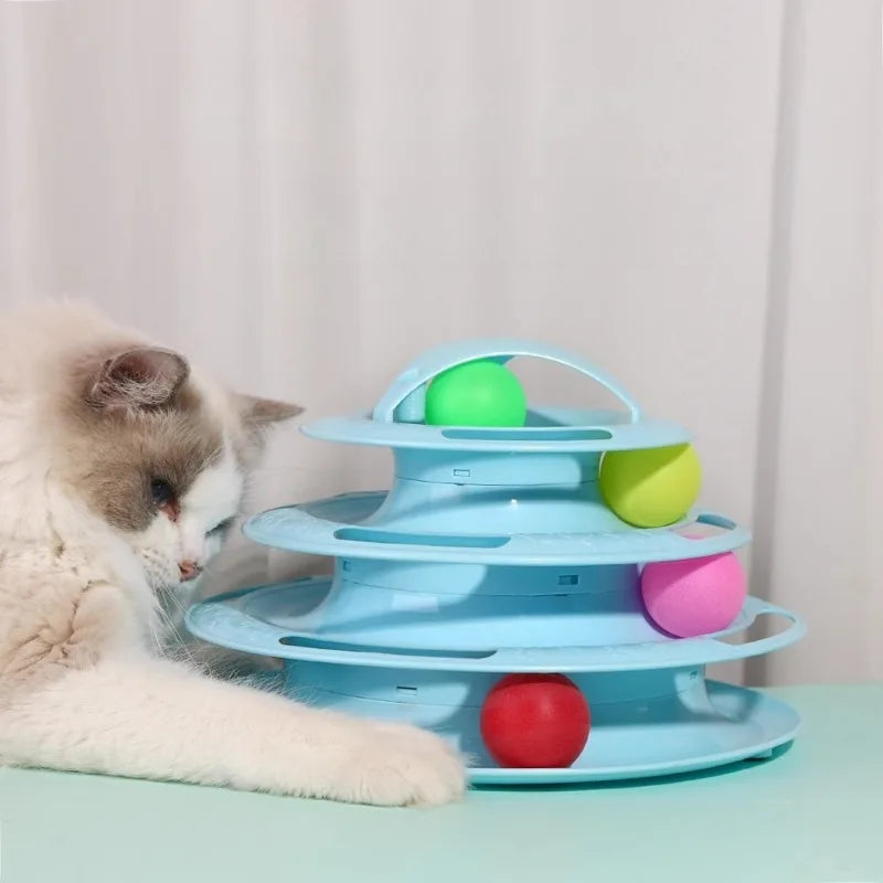 4-Tier Rotating Cat Toy - Multi-Level Rolling Ball Tower for Indoor Cats with Non-Slip Base