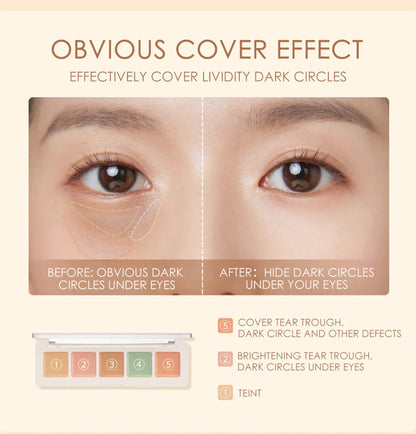 FOCALLURE 5-Color Face Concealer Palette – Waterproof, Moisturizing, Oil-Control Contour & Brightening Makeup Primer