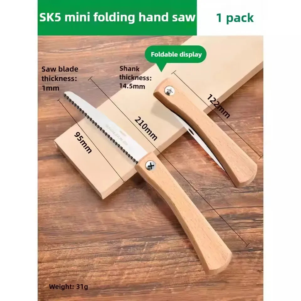 Mini Folding Hand Saw – Non-Slip Wooden Handle Pull Saw, Foldable Flush Cut Tool for Woodworking & Plastic Cutting DIY Tool