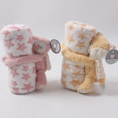 2-Piece Baby Gift Set – Pink Bunny Plush Flannel Blanket & Stuffed Animal for Newborn Sleeping