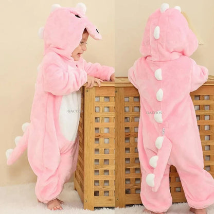 Cartoon Flannel Baby Romper – Unicorn, Rabbit & Dinosaur Pajamas, Cotton Kigurumi Jumpsuit for Boys & Girls