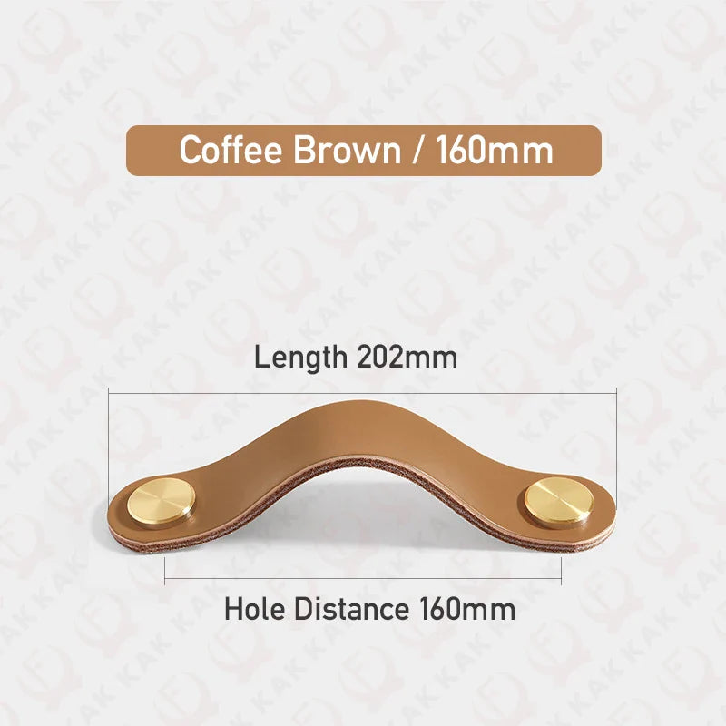 KAK Cowhide Leather Cabinet Handles – Nordic Style Furniture Pulls for Kids Room, Brass & Copper Kitchen Drawer Knobs, Door Hardware