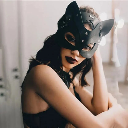 Elevate Your Masquerade: Women's Sexy Fox Cosplay Mask - Half Eyes, Faux Leather Design for Halloween Party, Erotic Masquerade, Adult Sex Toys Accessories