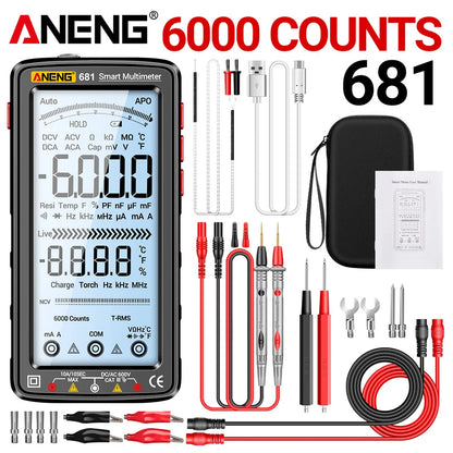 ANENG 681 Rechargeable Digital Multimeter — Professional Non-Contact AC/DC Voltage & Current Tester with LCD Screen
