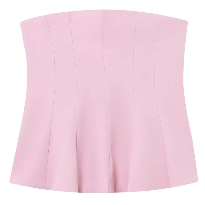 HXAO Women’s Summer 2025 Corset Tube Top – Ruffled Bustier Vest, Sleeveless Backless Tank in White, Pink, Blue, Yellow & Black