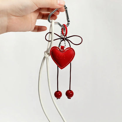 Y2K Leather Rope Keychain with Cherry Bow – Cute 3D Heart Bag Pendant Cartoon Keyring & Anti-Lost Phone Lanyard