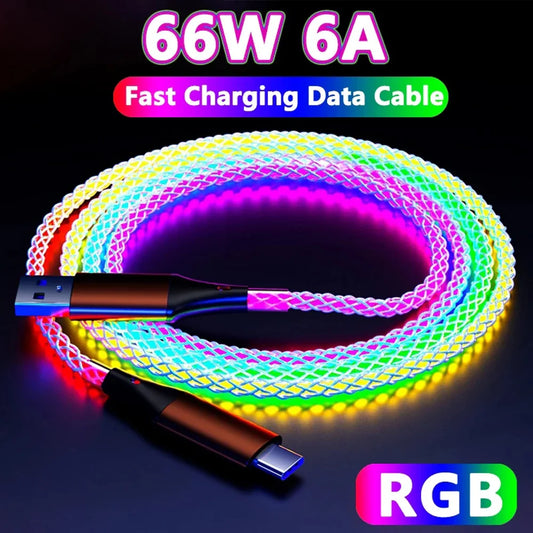 USLION 66W RGB USB-C Fast Charging Cable – Dual Type-C Data Cord for Xiaomi, Huawei, Samsung & iPhone 15