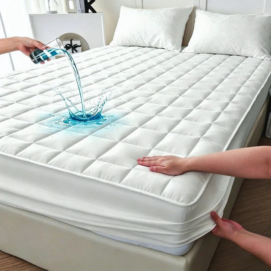 Quilted Waterproof Mattress Protector - Breathable Deep-Fitted Mattress Pad with Anti-Slip & Washable Cover