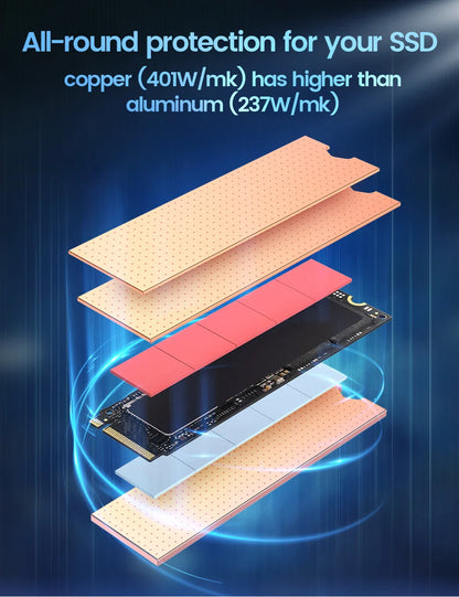 JEYI Copper M.2 Heatsink - NVMe 2280 SSD Cooler with Thermal Silicone Pad for Laptop & Desktop
