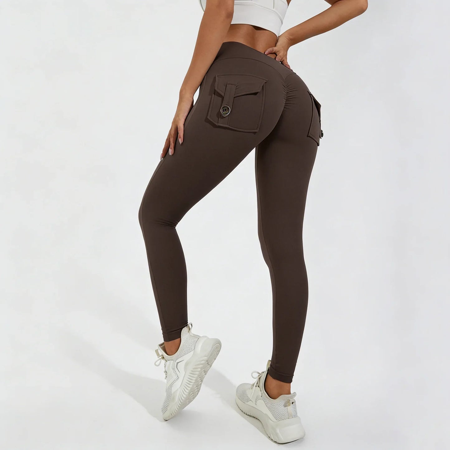 DIAS FIT JOY Women’s Nylon Yoga Pants – High-Waisted Butt-Lifting Tight Leggings with Pockets, Breathable No-T-Line Fitness Wear