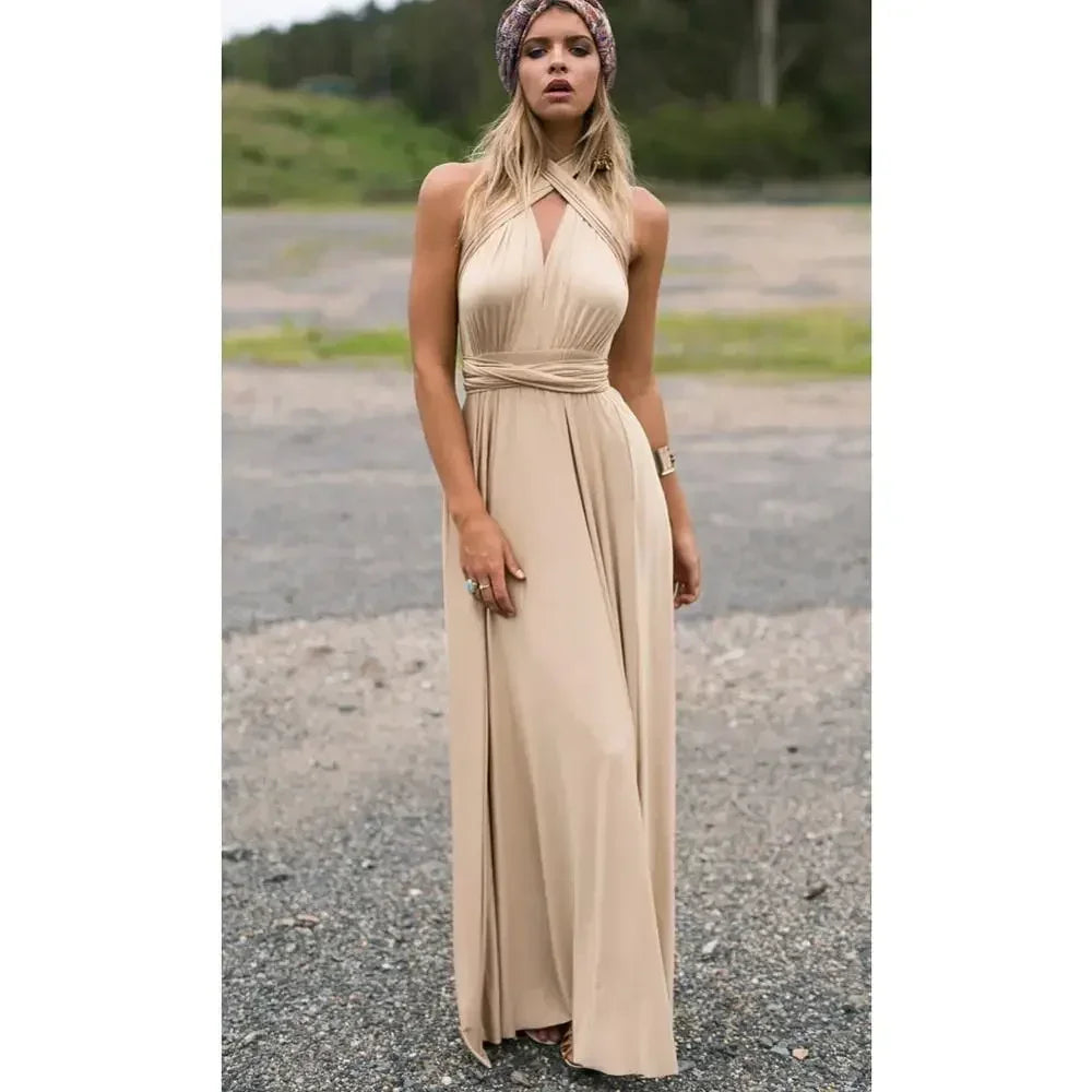 Women’s Summer Sexy V-Neck Maxi Dress – Multi-Wear Strappy Long Party Dress