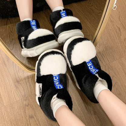 2025 Winter Warm Plush Slippers – High-Top Platform Indoor Snow Boots for Women & Men, Cozy Home Shoes with Soft Lining