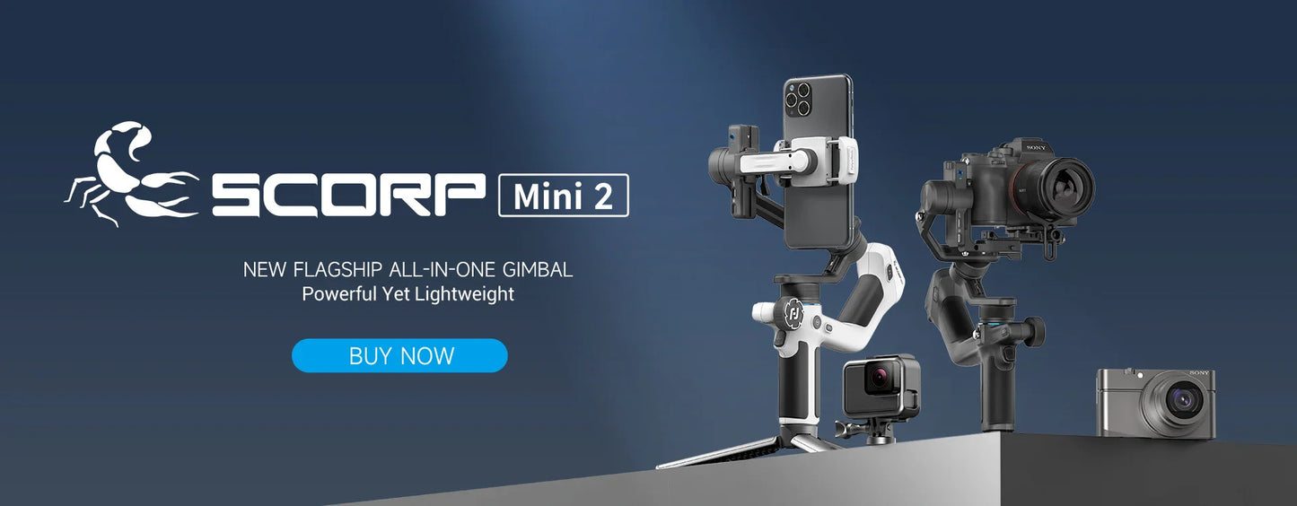 FeiyuTech SCORP Mini 2 Kit - 3-Axis Handheld Gimbal for Mirrorless Camera, Action Cam, Smartphone with AI Tracker, 1.2kg Load Capacity