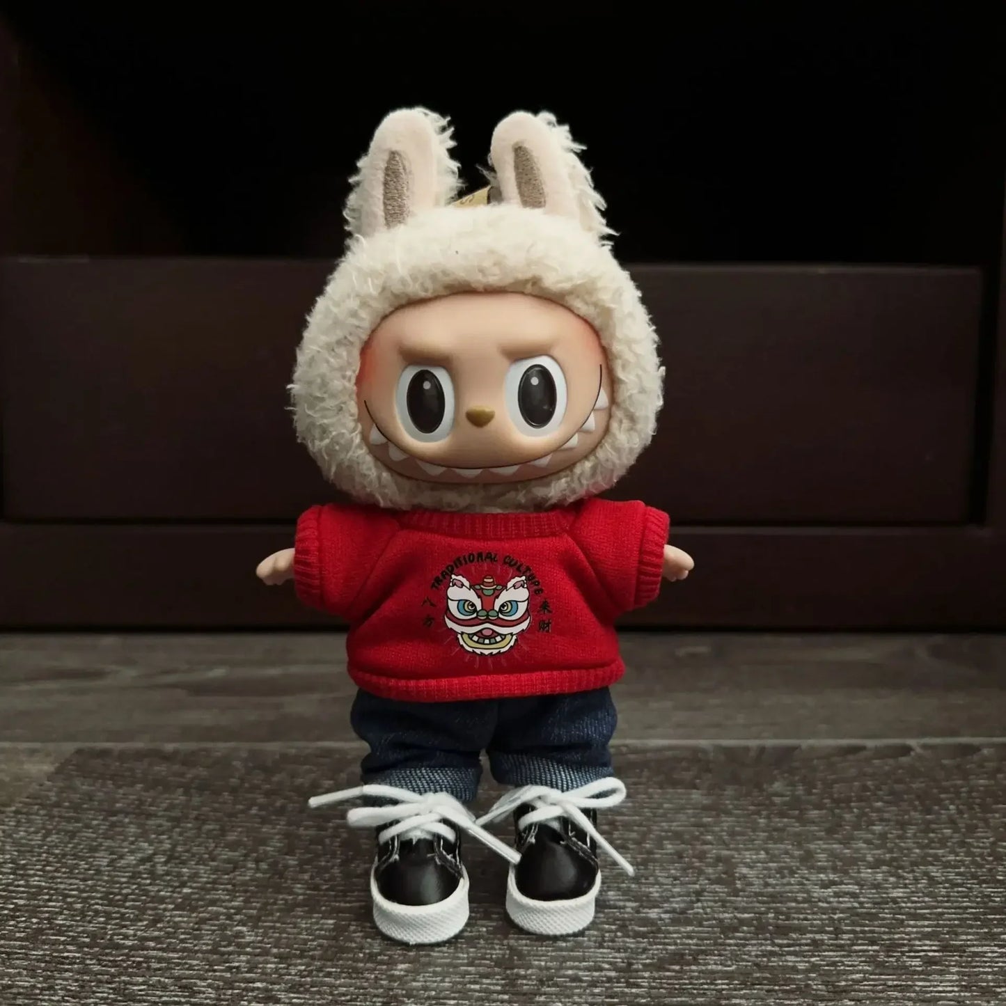 17cm Labubu Doll Clothes – Black Luxury Trendy Outfit with T-Shirt, Jeans & Shoes