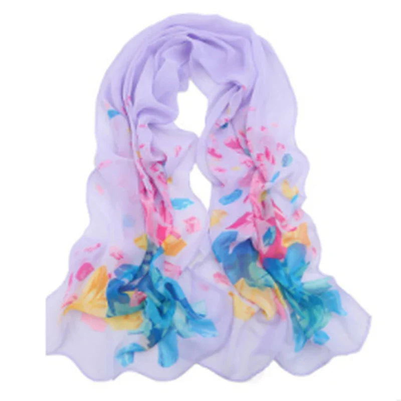 Women’s Chiffon Scarf – Long Butterflies & Branch Pattern Shawl, Elegant Versatile Retro Fashion Accessory