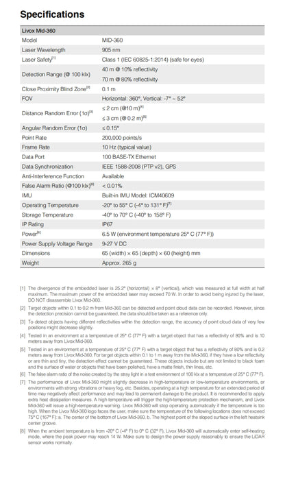 Livox Mid-360 3D LiDAR – 360° Omnidirectional Laser Detection & Ranging Device with Ultra-Large Field of View