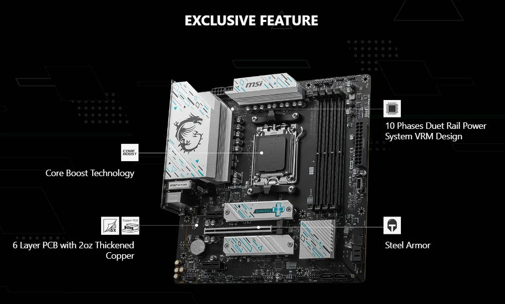 MSI B650M GAMING PLUS WIFI Motherboard - AMD B650, Supports DDR5 7200+MHz (OC), Ryzen 7000/8000 Series, AM5 Socket