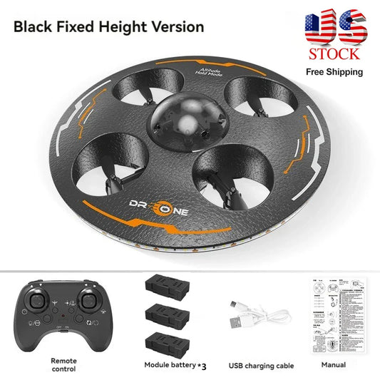 RC UFO Drone for Kids – 4-Axis Flying Saucer with Lights, 3 Batteries, Induction Control & Anti-Fall Foam Design