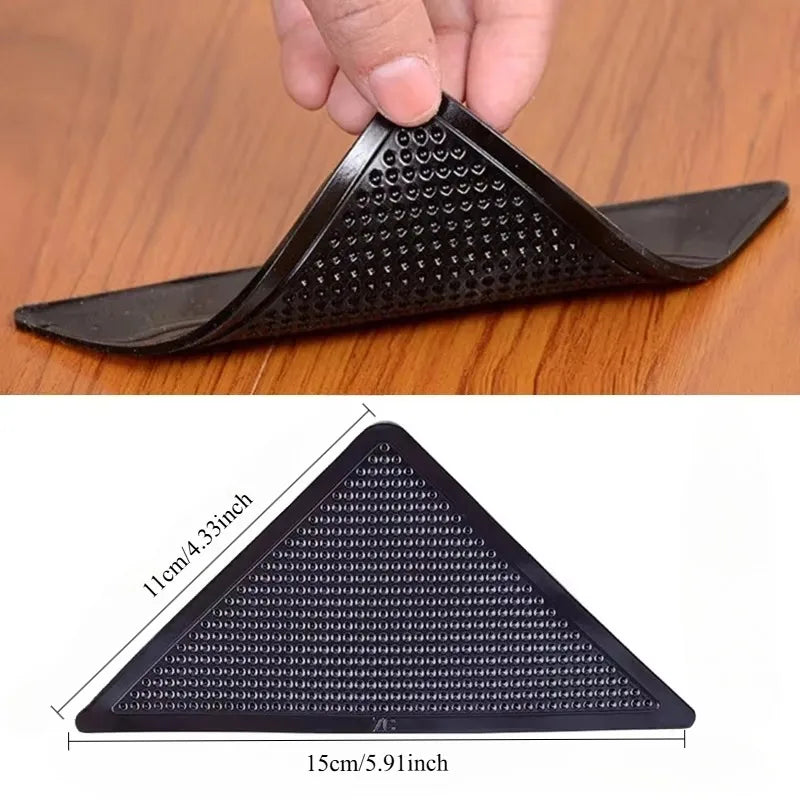8Pcs Set Triangle Washable Rug Grippers – Anti-Slip Reusable Rubber Mat Patch Tape for Tile Floors & Carpet Corners