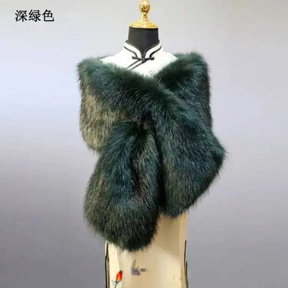 32-Color Luxury Faux Fox Fur Shawl – Women’s Plush Winter Scarf, Wrap & Cape for Wedding & Coat