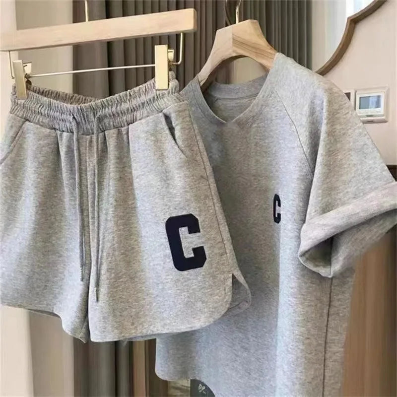 Women’s 2-Piece Summer Lounge Set – Loose Fit Short Sleeve T-Shirt & Casual Shorts Pajama Set, Letter Print Sports Outfit Plus Size