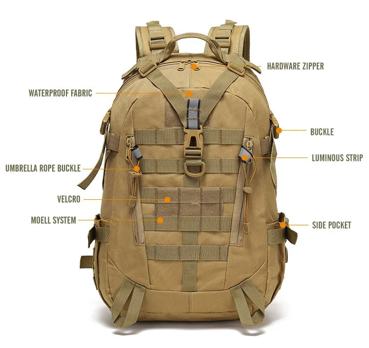 40L Tactical Reflective Backpack – Molle Camouflage Rucksack for Outdoor Hiking, Camping, Hunting & Travel