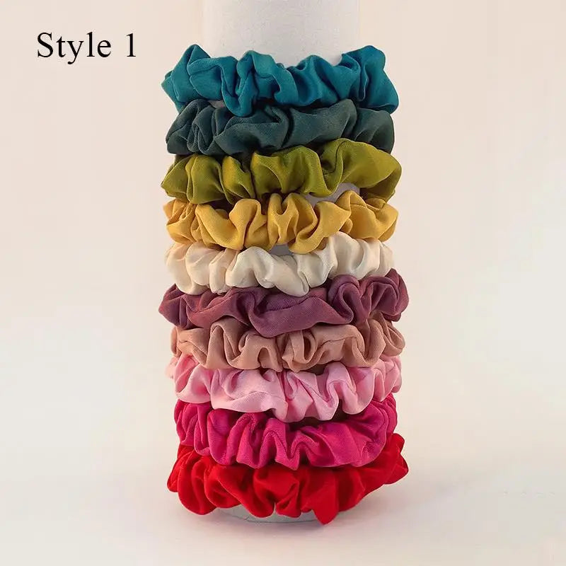 10pcs Satin Hair Scrunchies Set – Colorful Women’s & Girls’ Hair Bands, Soft Fabric Hair Ties