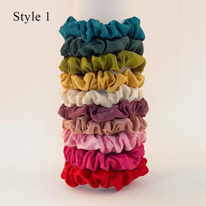 10pcs Satin Hair Scrunchies Set – Colorful Women’s & Girls’ Hair Bands, Soft Fabric Hair Ties