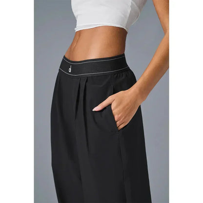 Women’s Summer High Waist Trousers & Cotton O-Neck Yoga Tank Top Set – Casual Loose Wide Leg Gym Sportswear