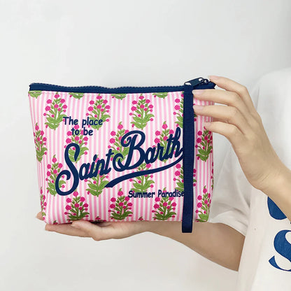 S-Saint B-Barth Striped Neoprene Zip-Up Clutch – Unisex Cosmetic & Toiletry Makeup Bag for Women