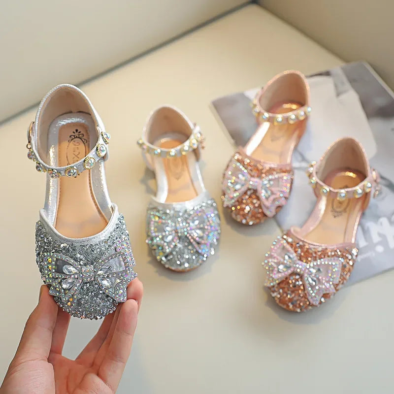 Girls Princess Glitter Shoes - Bowtie Sparkle Party & Casual Toddler Sandals