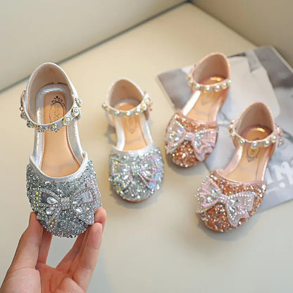 Girls Princess Glitter Shoes - Bowtie Sparkle Party & Casual Toddler Sandals