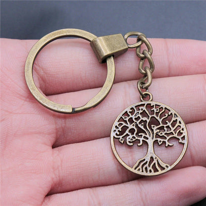 New Fashion Men 30mm Metal Alloy Keychain with Vintage Heart, Flower, Rose, Sunflower & Tree Pendant DIY Keyring Holder Chain Accessory