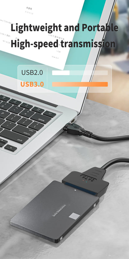 USB 3.1/2.0 SATA to USB Cable – USB 3.0 to SATA III Hard Disk Adapter, Compatible with 2.5-inch HDD and SSD, UASP Support
