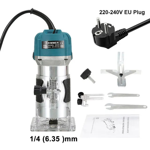 800W 30000RPM Electric Wood Router – 1/4 Inch Woodworking Trimmer & Carving Milling Tool