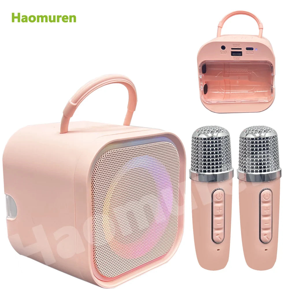 Haomuren Mini Karaoke Machine for Kids – Portable Bluetooth Speaker with 2 Mics, All-in-One Home Party Toy & Gift for Girls