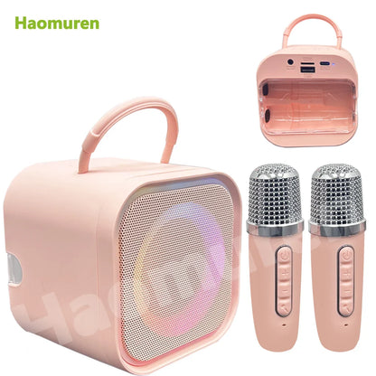 Haomuren Mini Karaoke Machine for Kids – Portable Bluetooth Speaker with 2 Mics, All-in-One Home Party Toy & Gift for Girls