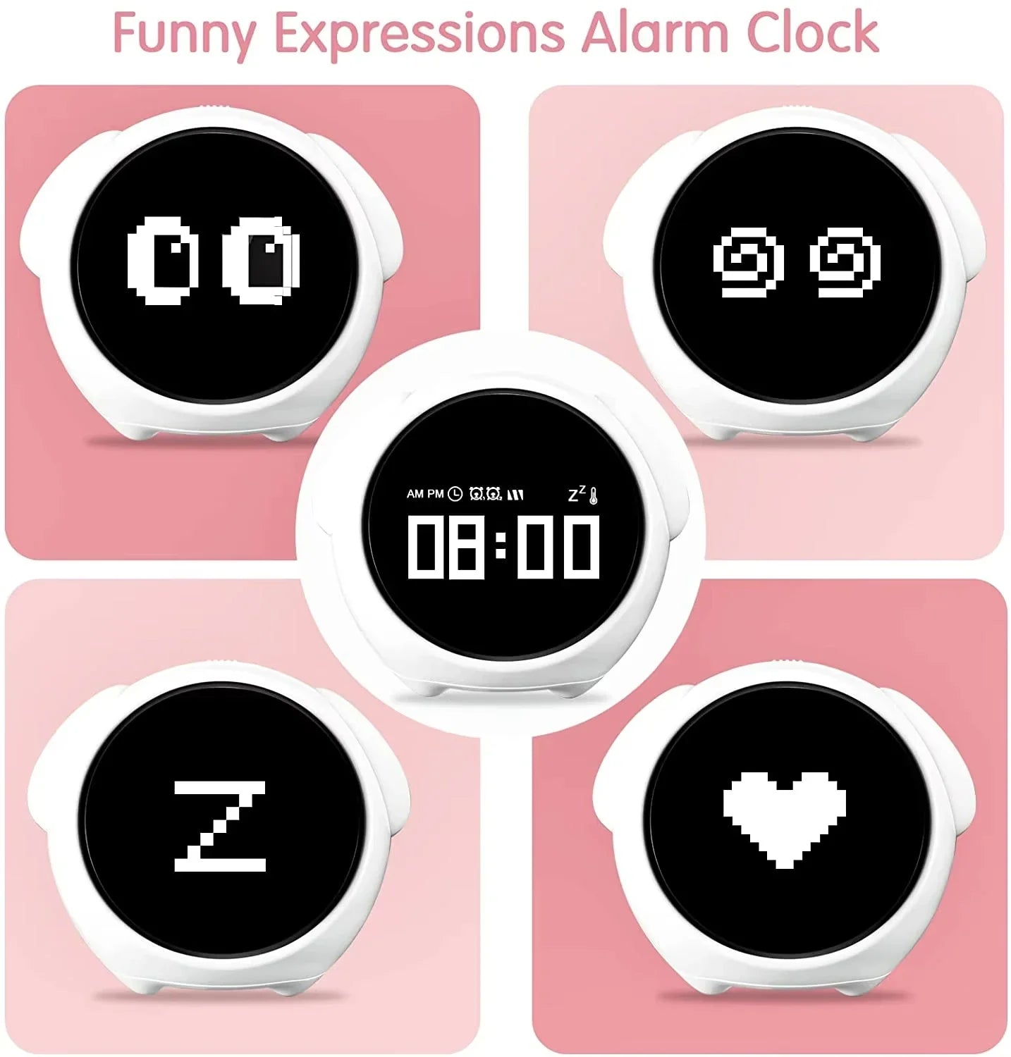 Digital Kids Alarm Clock with Light — Cute Cartoon Emotion Table Clock for Children