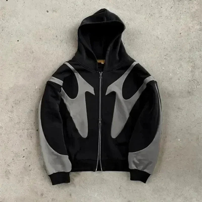 American Retro Devil Print Hoodie - Y2K Harajuku Zip-Up Streetwear Sweatshirt