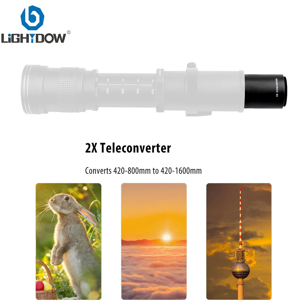 Lightdow 2x Teleconverter Lens - Magnification Converter for 420-800mm, 500mm, 800mm, 900mm, 650-1300mm T-Mount Telephoto Mirror Lenses