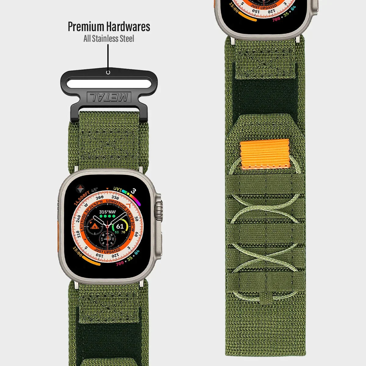 Wrist Strap for Apple Watch Ultra 2 and Series 9/8/7/6/SE/5/4 – Nylon Tactical Sports Band for iWatch, Compatible with 38-49mm Sizes