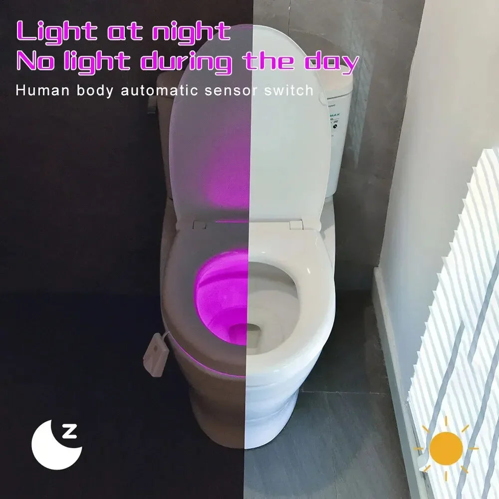 LED Motion Sensor Toilet Night Light – Automatic Body Sensing Waterproof Bathroom Night Lamp for Toilet Bowl Backlight
