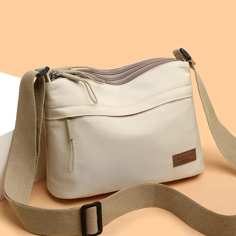 Women's Large Capacity Nylon Crossbody Bag - Spacious 3-Pocket Shoulder Purse for Shopping & Daily Use