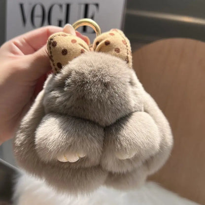 Cute Fluffy Bunny Fur Keychain – Plush Pom Pom Bag Charm and Car Key Ring with Hair Bow