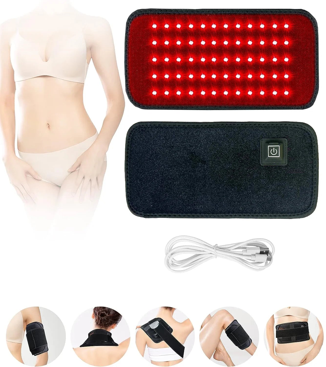 60 LEDs Red and Infrared Light Therapy Belt - 850nm and 660nm for Full Body Slimming, Fat Burning Waist Heat Pad