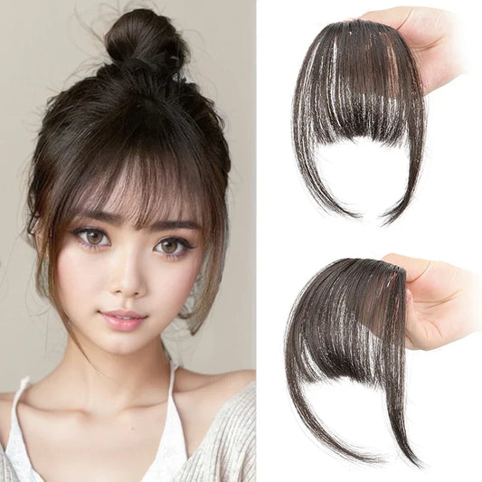 Synthetic Invisible Air Bangs Hair Extensions – Fake Front Fringe Hairpiece, Black & Brown Clip-In Bangs for Women