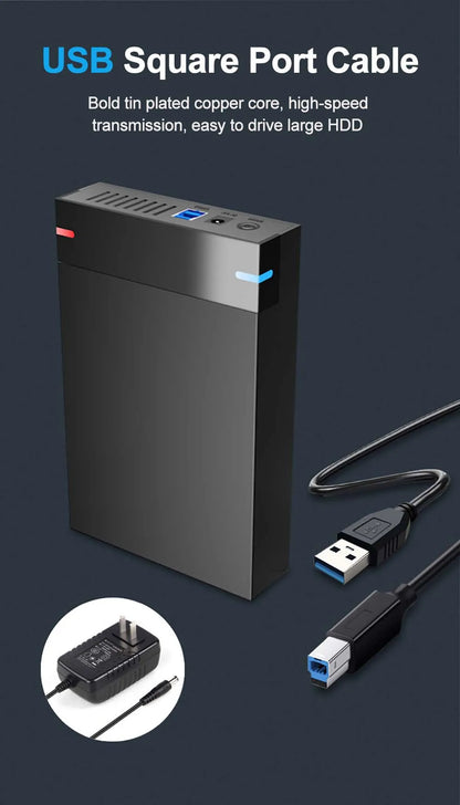 3.5 Inch USB 3.0 to SATA External Hard Drive Enclosure Case for SSD/HDD up to 10TB – PC & Laptop Compatible