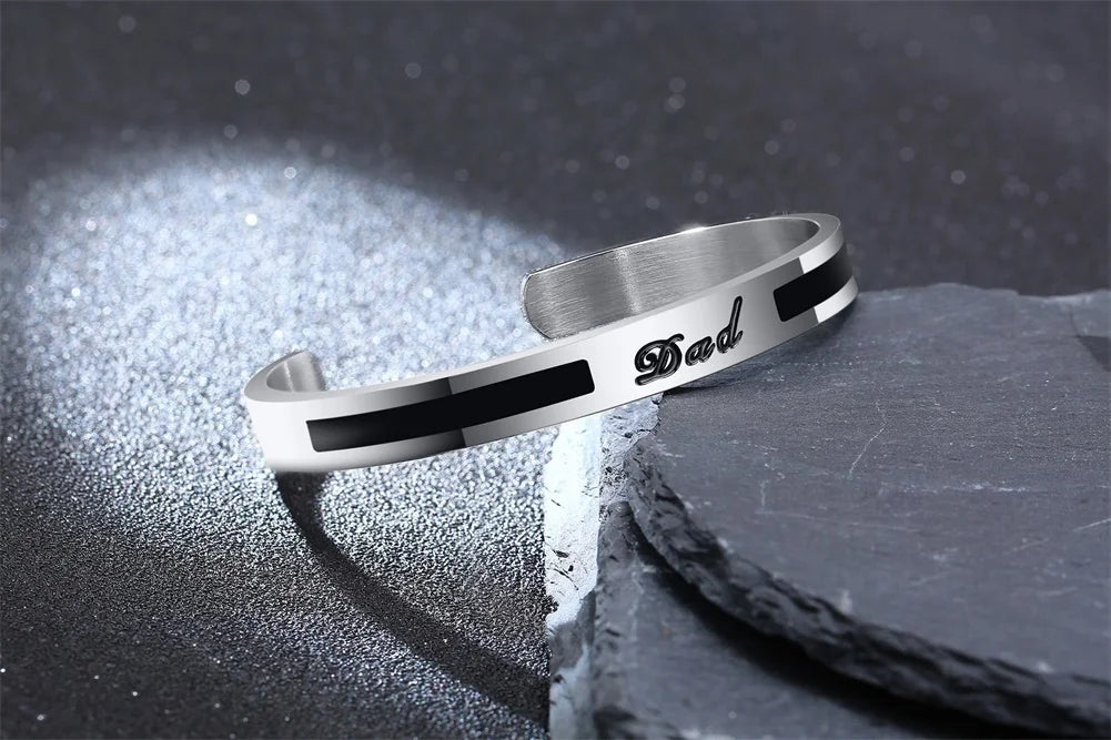Men's Enamel Bangle - Viking Logo Cuff Bracelet, Stainless Steel Minimalist Bangle for Gentlemen